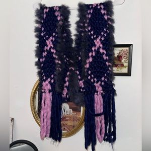 Fur-Blend Butter Smooth Braided Blue and Purple Fringe Scarf VALENTINES DAY DATE